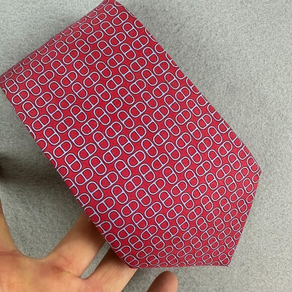 Hermes Paris mens 100% silk necktie made in France red pattern red - Picture 11 of 11